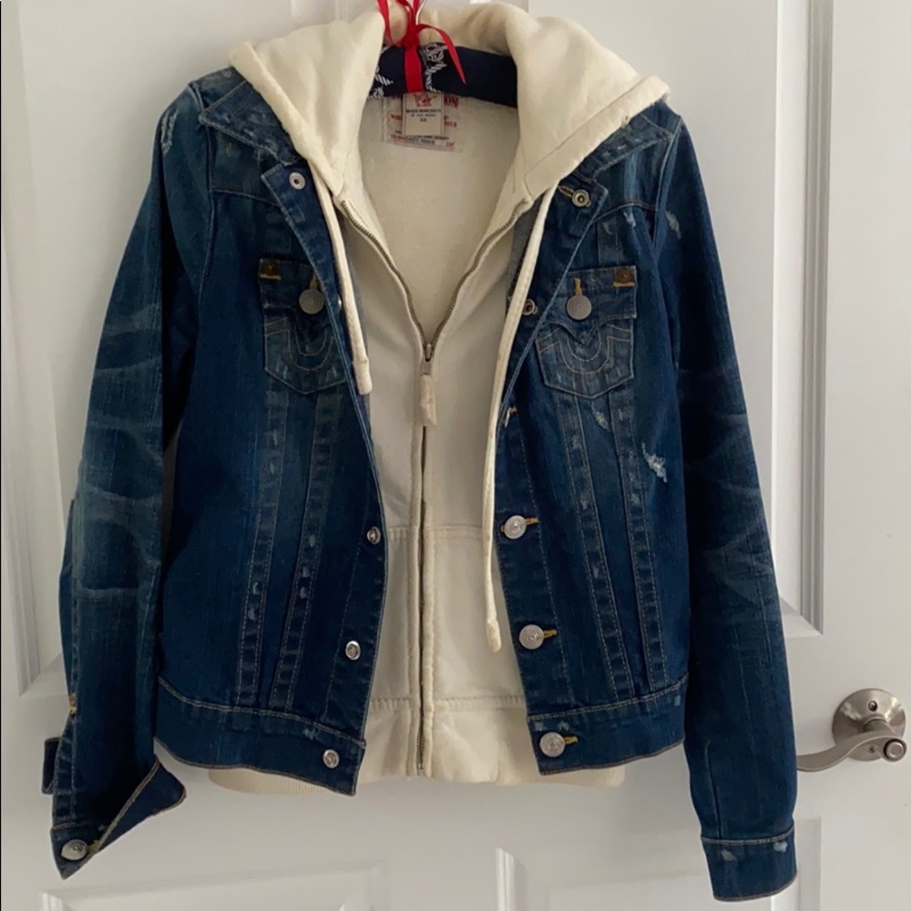 True religion Jean jacket with built in hoodie - Picture 1 of 5